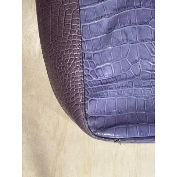 Express Genuine Leather Croc Embossed Purple Tote Bag Handbag Purse - Picture 4 of 8